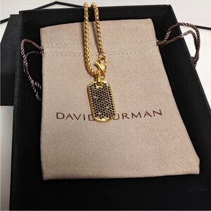 David Yurman Gold Pavé Dog Tag Necklace